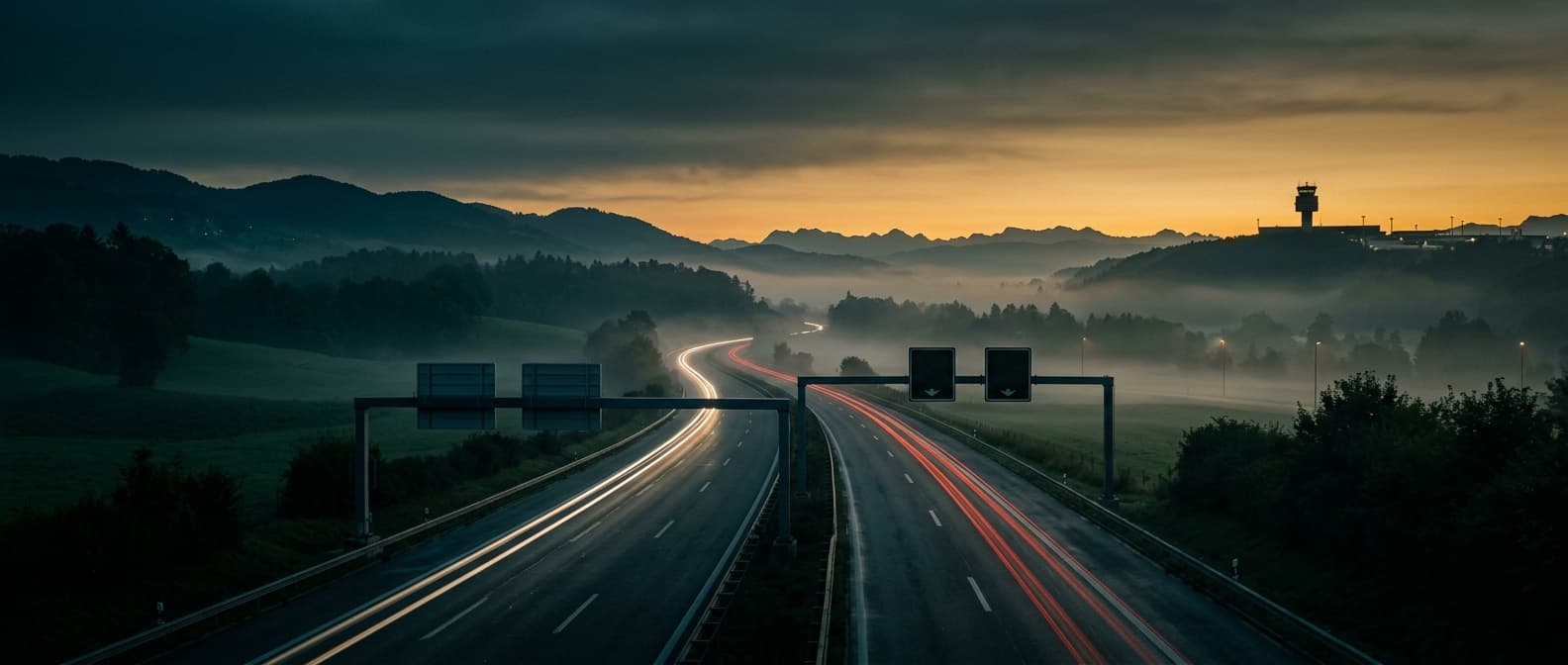 Landstrasse in der Region Aargau im Morgenlicht — Kurierfahrt von A nach B